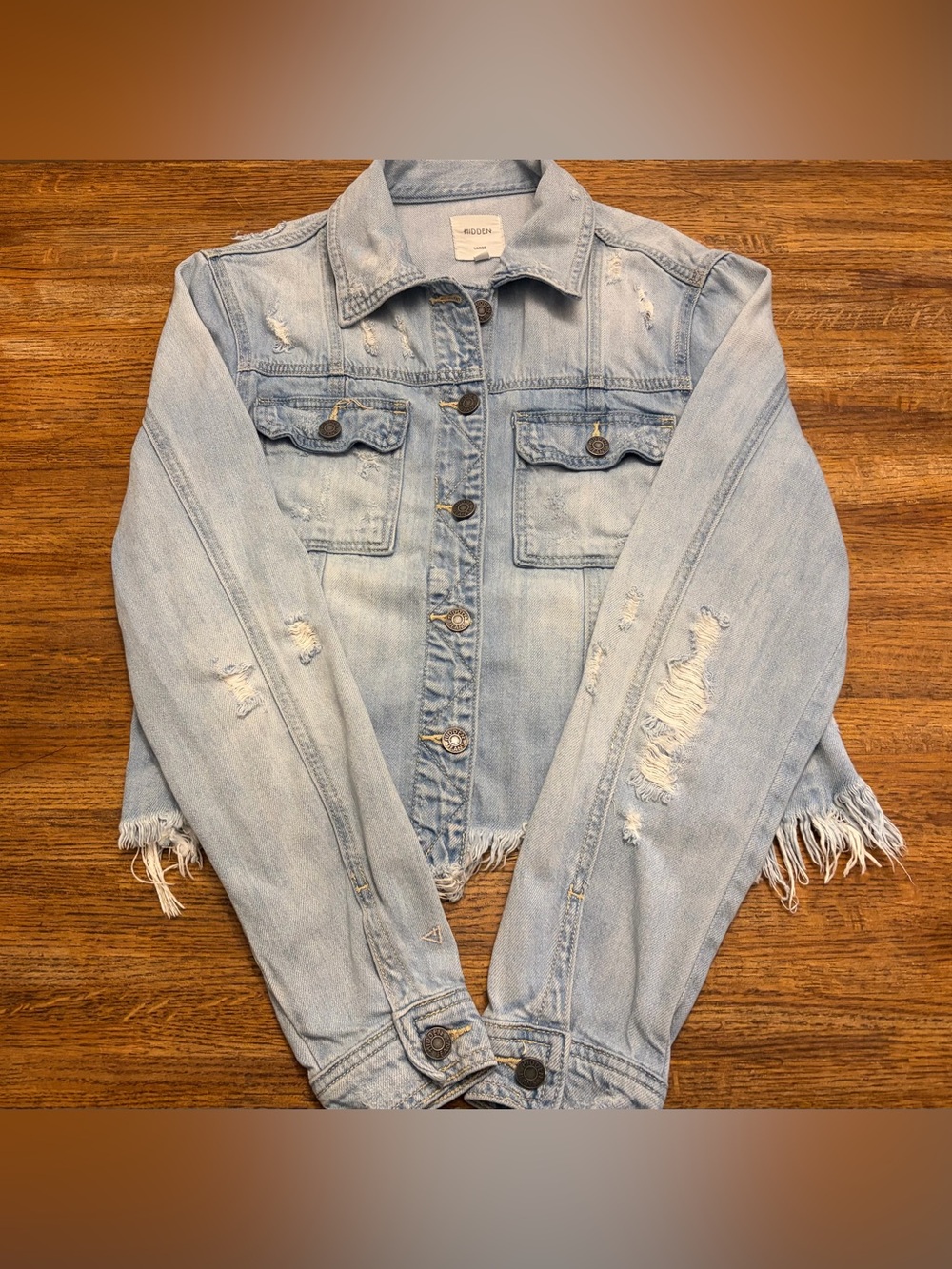Hidden Jeans Light Wash Distressed Denim Jacket - Size Large